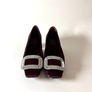 Vintage Roger Vivier Burgundy Satin Buckle Heels Crystal Pumps